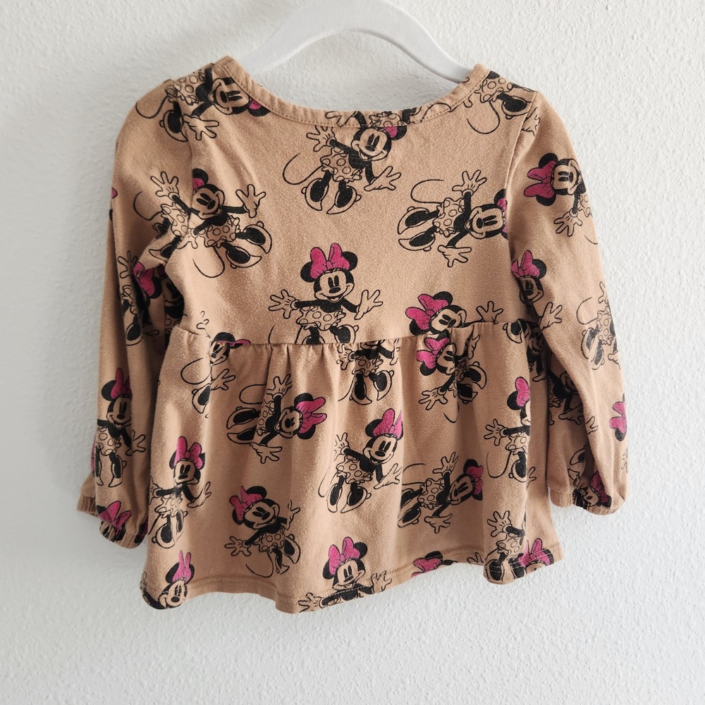 Baby Gap Disney Minnie Mouse Tan Peplum Long Sleeve Top Organic Cotton size 2T - Picture 2 of 5